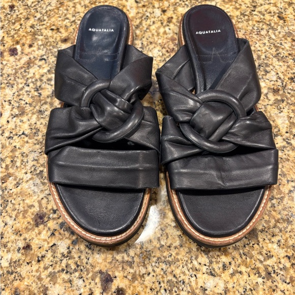 Aquatalia Harley Women’s Black Leather slip on Sandals Size 8 Made in Italy. - Picture 7 of 8
